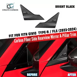 Real Carbon Fiber A Pillar Window Triangle Cover For Honda 11th Civic Type R FL5 - Picture 1 of 7