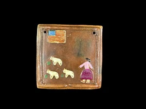 NAVAJO TILE POTTERY BY ELIZABETH MANYGOATS, Sheep, American Flag Navajo Girl - Picture 1 of 7