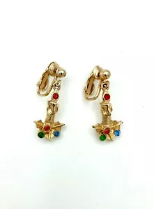 Pendientes Navidad Candelabro Vintage - Tono Dorado - Clip On - Estrás - Imagen 1 de 6