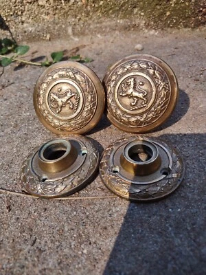 WOW 1920s SARGENT American Cast Bronze Lion 2 Door Knobs engraved  Historical - Image 1 of 4