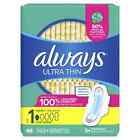 Always Ultra Thin Pads Size 1 Regular Absorbency Unscented with Wings, 46 ct