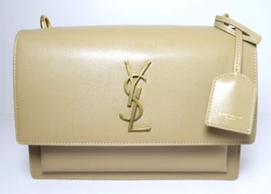Saint Laurent Sunset Medium Bag Latte Cream Leather Gold Logo COA – No Strap - Picture 1 of 16