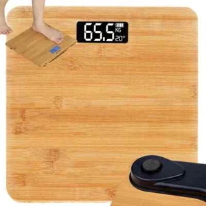 Bilancia Pesapersone Elettronica In Legno Bambù Display Digitale Design Moderno - Foto 1 di 10