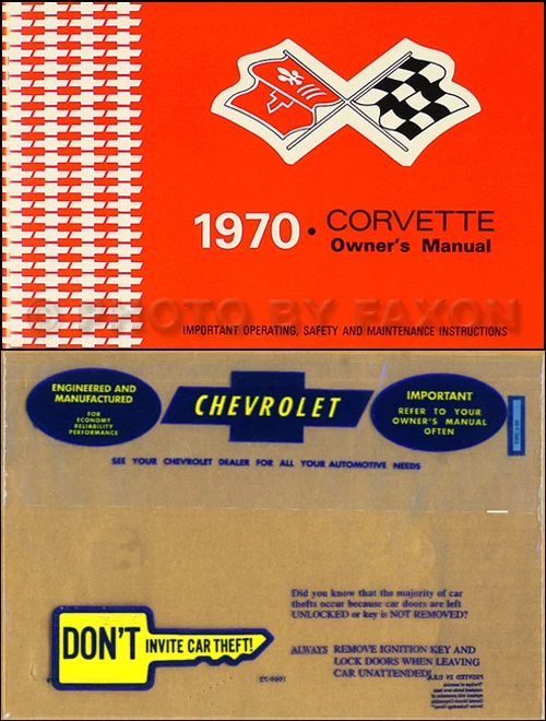 1970 Corvette Owners Manual with Envelope 70 Owner Guide Book Coupe Convertible