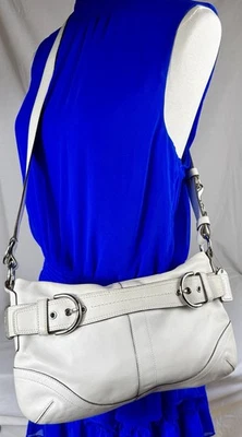 😎😎😎 Bolso Bandolera Coach BLANCO DE COLECCIÓN Cuero Soho Delgado Lona Dbl Hebilla #9412 Foto 1 de 4