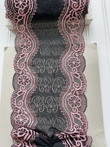 2 Yds Stretch Black & Pink  Embroidery Lace Trim /Sewing/Crafts/Lingerie/7" Wide - Picture 1 of 16