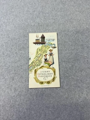 Folleto de viaje suizo vintage 1953 Lucerna Interlaken Montreux mapa desplegable Foto 1 de 4