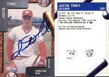 Justin Towle Signed 1992 Fleer ProCards #3091 Card Princeton Reds Auto AU