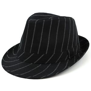 Pinstripe Trilby Hat Cotton Unisex Hawkins Gangster Cap Fedora 3 Sizes