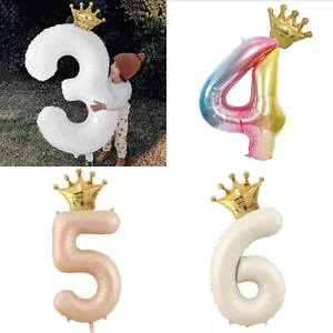 2pc 40" Princess Crown Rainbow Caramel Number Balloon Girls Birthday Party UK - Picture 1 of 24