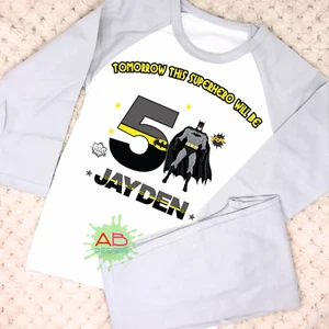 Custom Batman Birthday Pyjamas, in sizes 6M-10, grey  - Picture 1 of 3