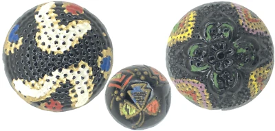 C1920-30s Antique Black Glass Petit Point Domed Southwestern Ball Button LOT - Image 1 of 4