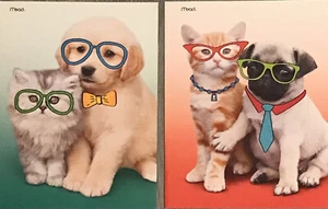 Mead 2 Portfolio Folders Purrs+Gurrs 3 Hole 2 Pocket Puppy Kitten in Glasses NEW - Picture 1 of 5