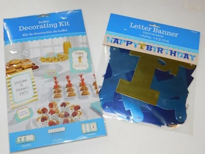 1er Primer Cumpleaños Fiesta Bebé Niño Banner o Buffet Decoraciones Foto 1 de 2