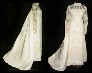 Size 8 Wedding Dress - Lace & Satin Empire Bridal Gown by Priscilla of Boston - Picture 1 of 12