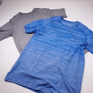 Lululemon Shirt Pair Men's Large SS Blue Gray Performance Crew Athletic Workout - Picture 1 of 15