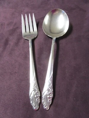 Cuchara y tenedor para servir EVENING STAR bayas mediados de siglo plateado 1950 sin monograma Foto 1 de 3