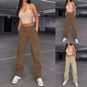 Women Cargo Pants Loose Low Waist Trousers Wide Leg Baggy Jeans with Pockets