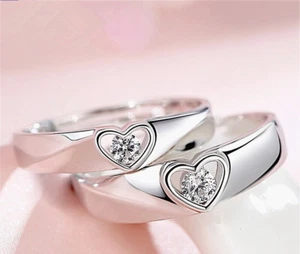 Genuine 925 Sterling Silver Couple Rings Promise Matching Engagement Lover Rings - Picture 1 of 3