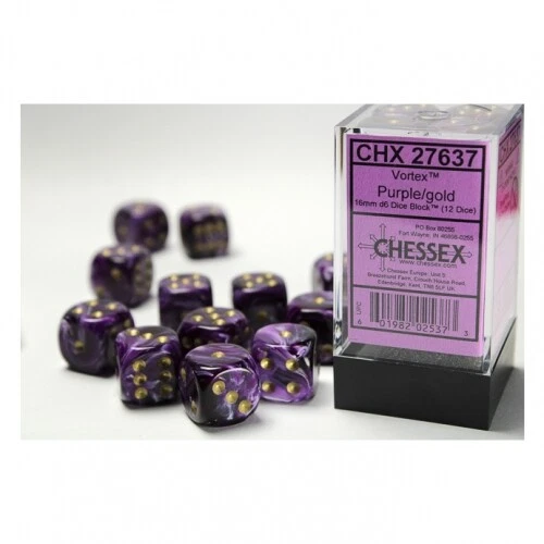 Dice - 16Mm - Vortex Purple/Gold (Dice Set 12 X W6) — 第 1/1 张图片