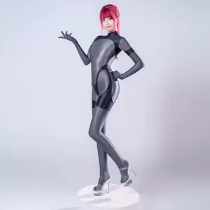 Mono de satén brillante para mujer con cremallera trasera brillante ropa de club nocturno body guantes traje de gato - Imagen 1 de 20