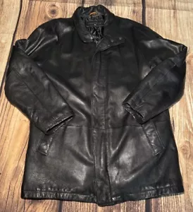 Perry Ellis Genuine Leather Jacket Black Quilted Men’s Large Motorcycle Jacket - Picture 1 of 10