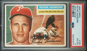 1956 Topps RICHIE ASHBURN #120 Gray Back Phillies HOF SP Nice Color VG-EX PSA 4 - Picture 1 of 2