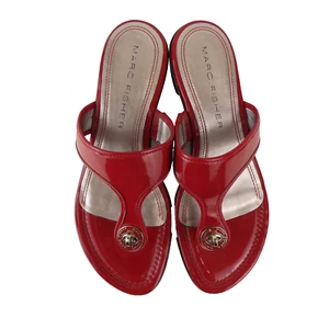 Marc Fisher Sandals Womens 10 M Red Slip On Wedges Patent Leather Shoes - Picture 1 of 11
