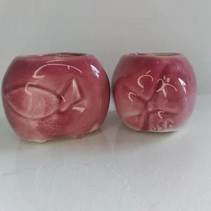 2 Vintage Apple Planters USA Ceramic Teacher Gift Pie Maker Succulent Red Rosey - Picture 1 of 15