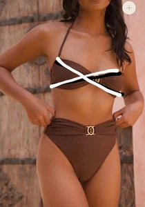 Moda Minx Bikinihose mit hoher Taille, Schokolade mittlere Abdeckung Gr. L Neu mit Etikett - Bild 1 von 11
