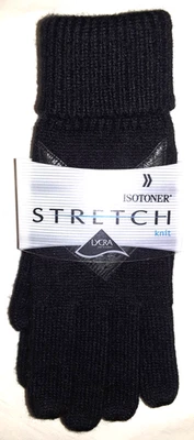 Isotoner 14564 новый с Ярлыками черный трикотаж эластичные перчатки женщин один размер - Изображение 1 из 3