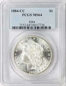 1884-CC $1 Morgan Dollar PCGS GSA MS64 - Foto 1 di 4
