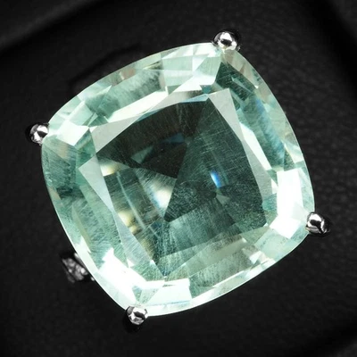 Lujosos anillos de oro blanco de plata de ley 925 de 12 quilates de aguamarina azul claro talla 6 Foto 1 de 4