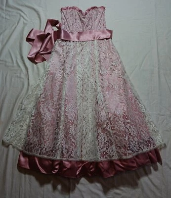 Vintage Gunne Sax Jessica McClintock 1980's Pink Lace Prom Formal Dress size 7 P - Image 1 of 4