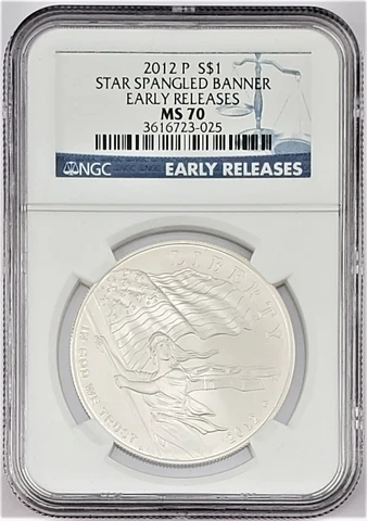 2012 P Star Spangled Banner Commemorative Silver Dollar Early Releases NGC MS 70 Cover