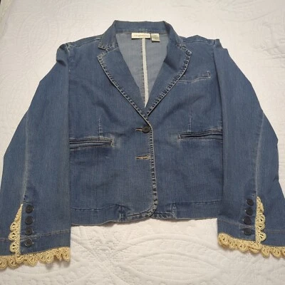 Chaqueta de mezclilla azul vintage para mujer Chadwick, talla 14, mangas decorativas [CB21] Foto 1 de 4