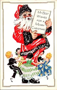 AK Beste Wünsche Frohe Weihnachten Weihnachtsmann Kinder tanzen geprägt unbespielt - Bild 1 von 2