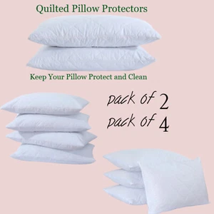 Quilted Pillow Protectors Pack of 2,4 Polycotton Zip Hypoallergenic Pillow Cover - Picture 1 of 5