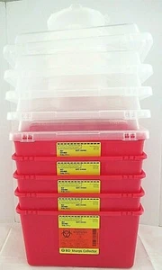*** (Lot of 5) BD Sharps Collector - 14 Qt, Large Funnel Cap, Nesting, Clear Top - Picture 1 of 6