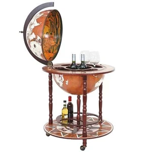 Globusbar HWC-D86, Hausbar Weinregal, Weltkugel Ø 45cm rollbar Eukalyptusholz - Imagen 1 de 6