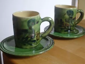 SAINT JORIOZ SAVOIE POTERIE ART POPULAIRE 2 TASSES A CAFE OISEAUX - Imagen 1 de 10