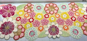 Yellow Green Flowers Floral Beaded Table Runner W Birds New 13"x36" - Picture 1 of 3