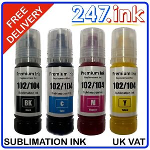 102 Sublimation Ink For Epson EcoTank ET4750 ET15000 (Set of 4) non-oem