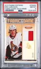 ERIK KARLSSON 2012-13 CERTIFIED FABRIC OF THE GAME PRIME MIRROR GOLD /25 PSA 8