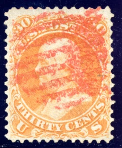 US 100 30c 1868 Benjamin Franklin red grid cancel PSAG grade 80 - Picture 1 of 3