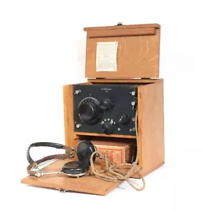 1923 Crosley 50 Portable Oak Radio w/Good, Boxed Brass Tipped 01A Tube * Works - Picture 1 of 16