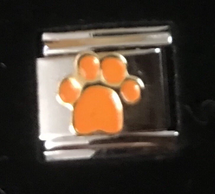 Dije italiano estampado de pata naranja esmalte eslabón 9 mm estilo K47 OP Foto 1 de 1