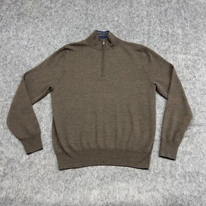 Brooks Brothers Maglione Uomo M Marrone Extra Fine Lana Merino 1/4 Zip Pullover - Foto 1 di 14