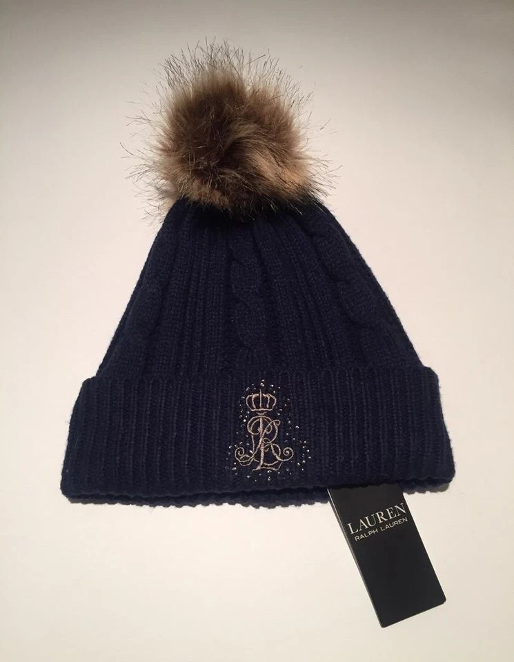 NUEVO CON ETIQUETAS SOMBRERO MARCA RALPH LAUREN MEZCLA DE LANA COLOR AZUL MARINO CON POMPÓN TALLA ÚNICA Foto 1 de 1