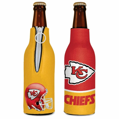 Kansas City Chiefs Bottle Cooler 12 oz Zip Up Koozie Jacket NFL Two Sided Cover